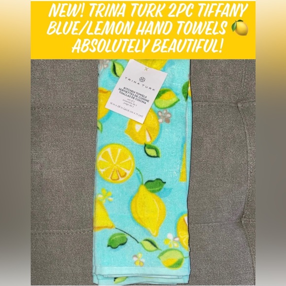 New! Trina Turk 2Pc Tiffany Blue/Lemon Hand Towels 🍋 Absolutely Beautiful! - Picture 10 of 10